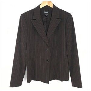 Rafaella Blazer Women Suit Jacket Size 10 Brown Striped Business Workwear